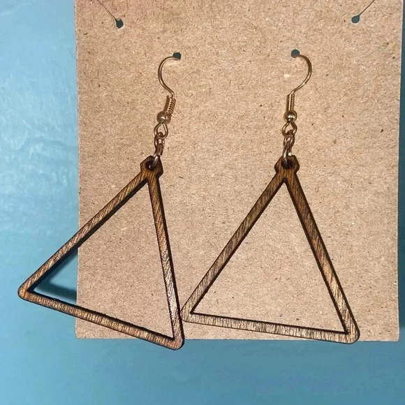 Rustic Geometric Wooden Triangle Earrings - Picture 3 of 3